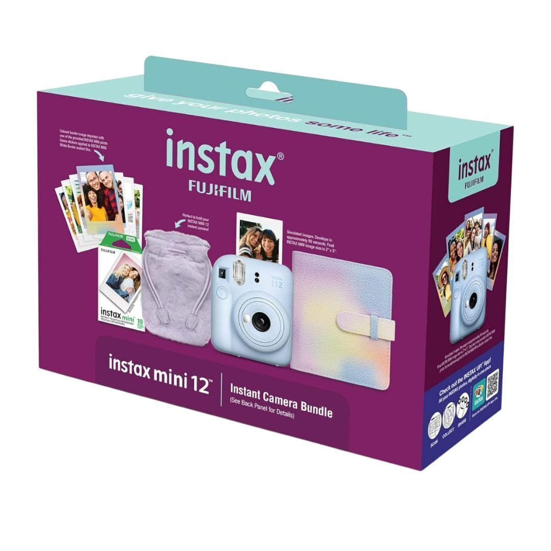 Fujifilm INSTAX Mini 12 Instant Camera with Built-in Selfie Mirror Holiday Bundle 2024 (Blue)