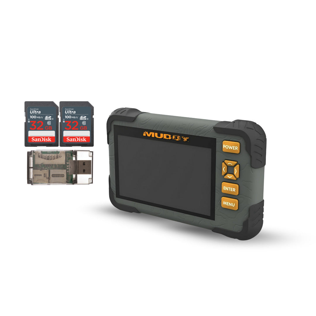 Muddy SD Card Reader or Viewer with 4.3 Inch LCD Screen with 32GB UHS-I Memory Card (2-Pack) Bundle