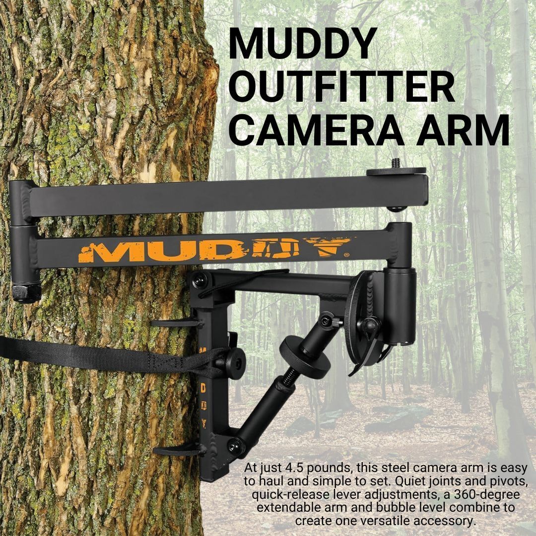 Muddy Outfitter Camera Arm with 20-Inch Aluminum Treestand Climbing Sticks and Harness Bundle