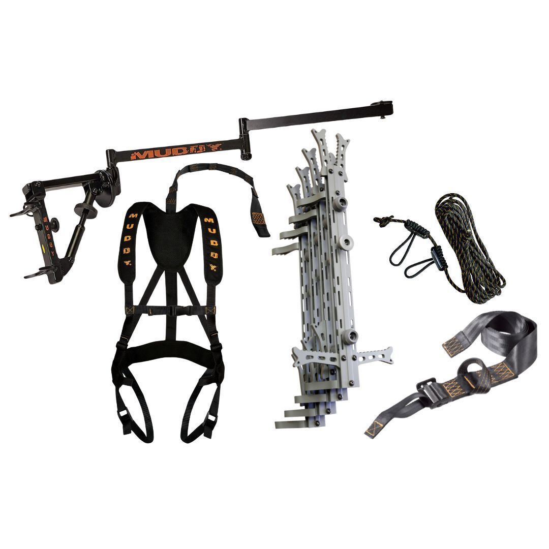 Muddy Outfitter Camera Arm with 20-Inch Aluminum Treestand Climbing Sticks and Tree Strap Bundle