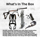 Muddy Outfitter Camera Arm with 20-Inch Aluminum Treestand Climbing Sticks and Tree Strap Bundle