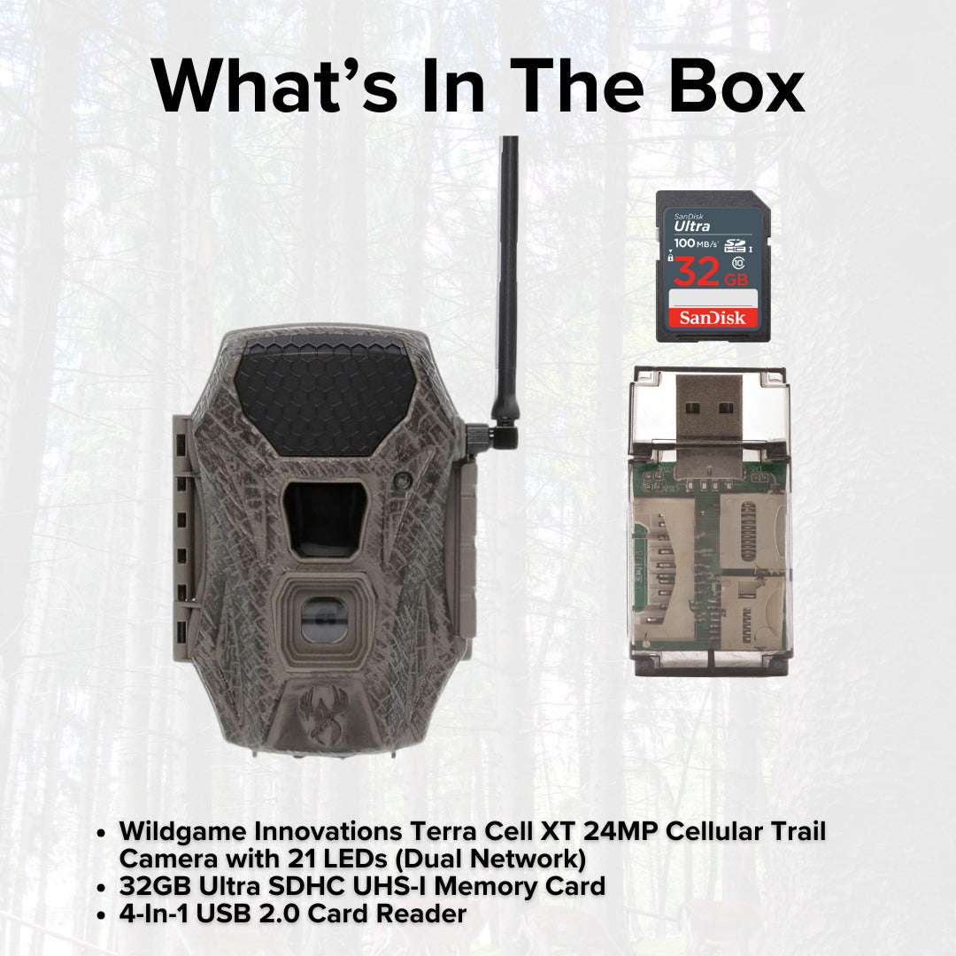 Wildgame Innovations Terra Cell XT 24MP Cellular Dual Network Trail Camera with 21 LEDs Bundle