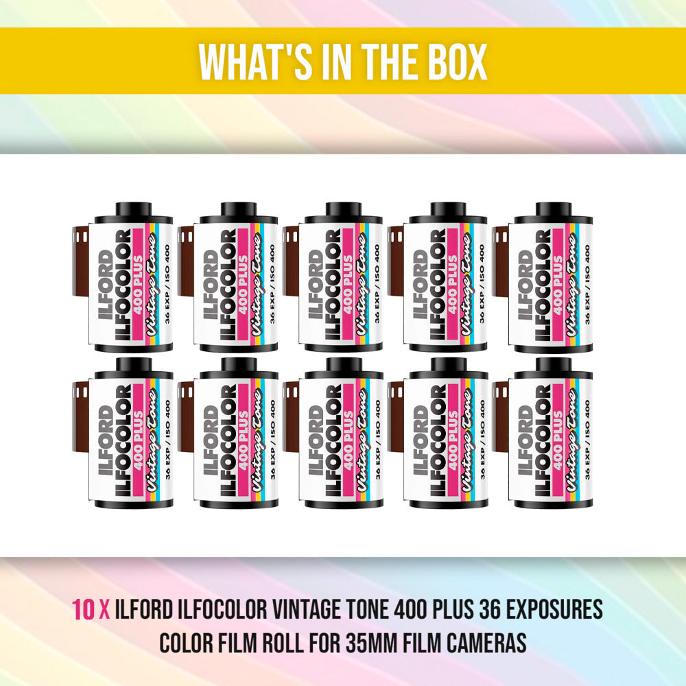 Ilford ILFOCOLOR 400 Plus 35mm Vintage Tone Color Film ISO 400 Bundle (10-Pack)