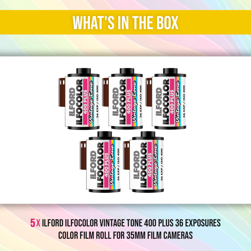 Ilford ILFOCOLOR 400 Plus 35mm Vintage Tone Color Film ISO 400 Bundle (5-Pack)