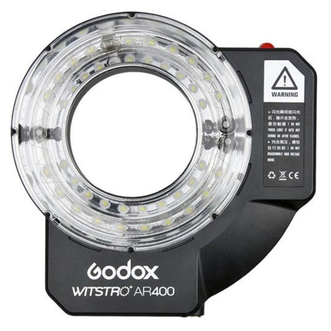 Godox Wistro AR400 Ring Flash with Li-Ion Battery Unibody Design and Shadow-Free Lighting (Black)