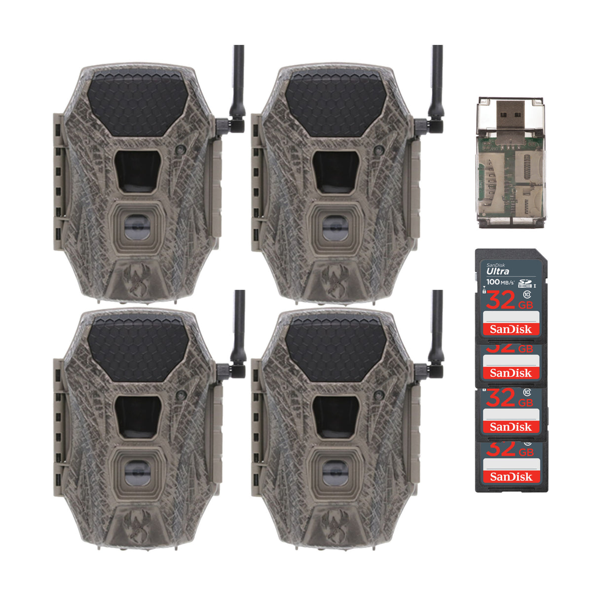 Wildgame Innovations Terra Cell 16MP Cellular Trail Camera (4-Pack) with 4 x 32GB Memory Card Bundle