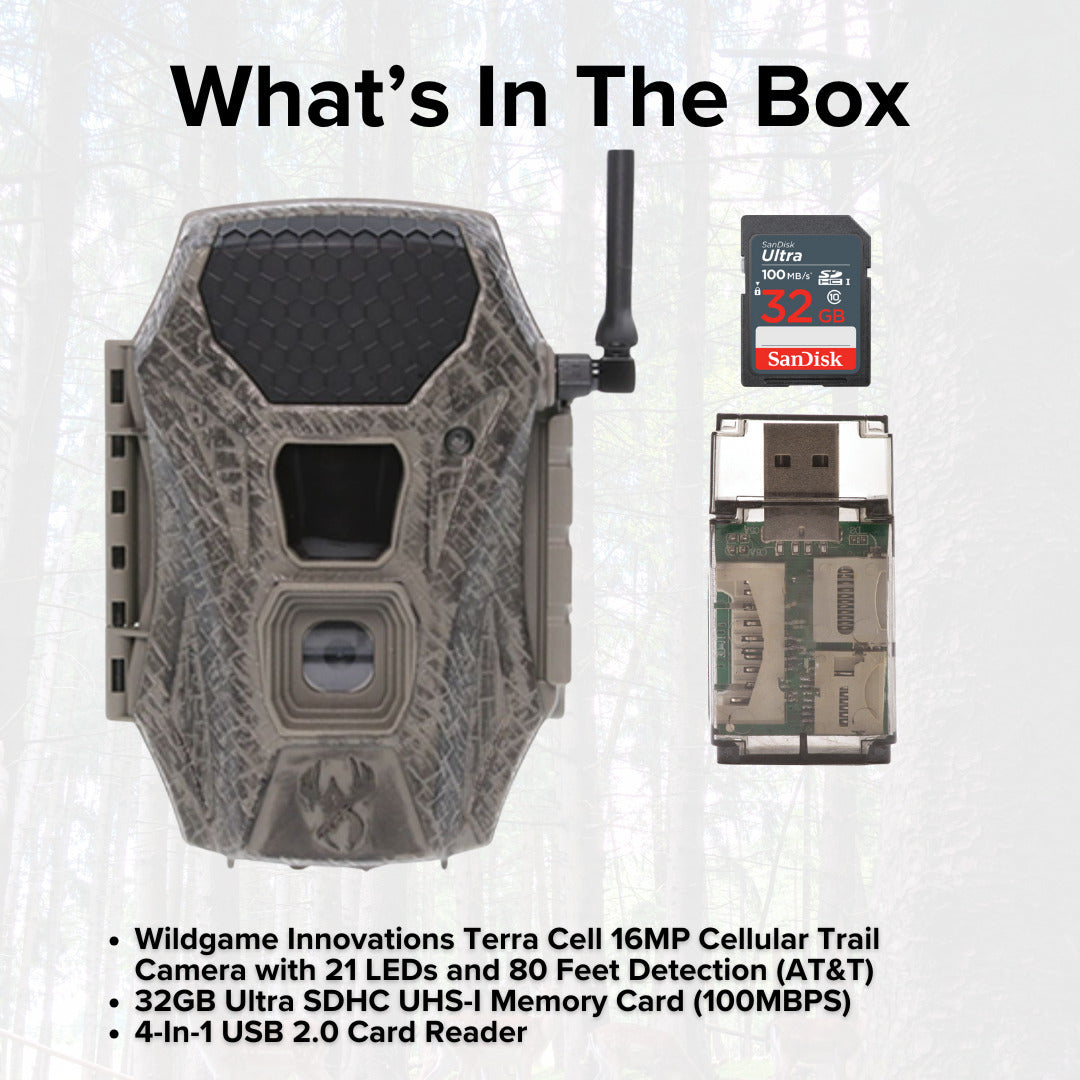 Wildgame Innovations Terra Cell 16MP Cellular Trail Camera with Memory Card and Card Reader Bundle