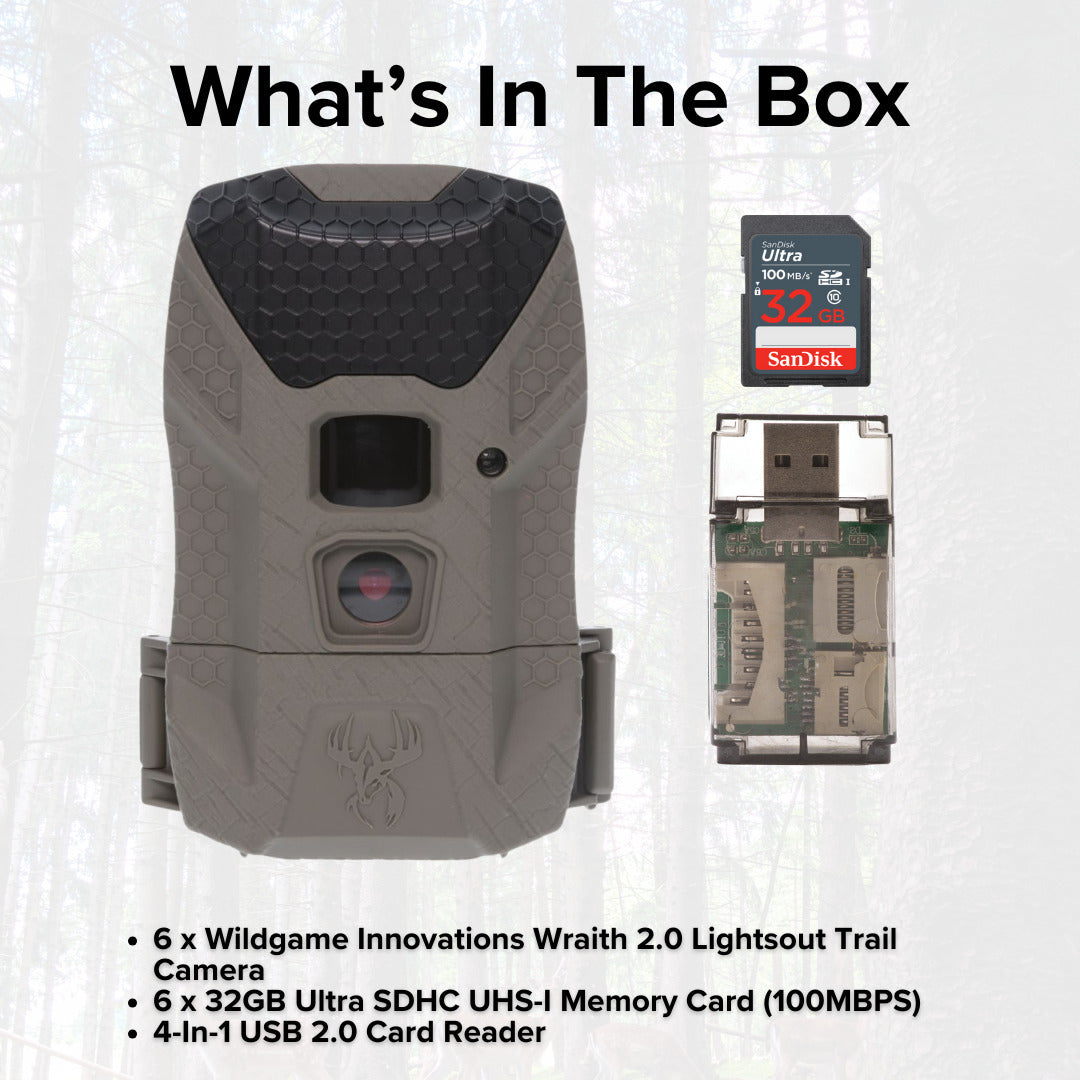 Wildgame Innovations Wraith 2.0 Lightsout Trail Camera with 40 Infrared LEDs (6-Pack) Bundle