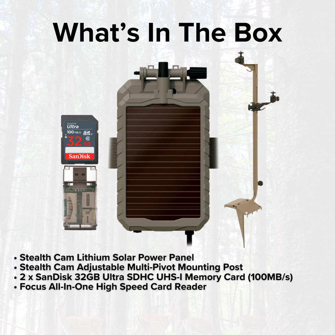 Stealth Cam Adjustable Multi-Pivot Mounting Post with Solar Power Panel Bundle