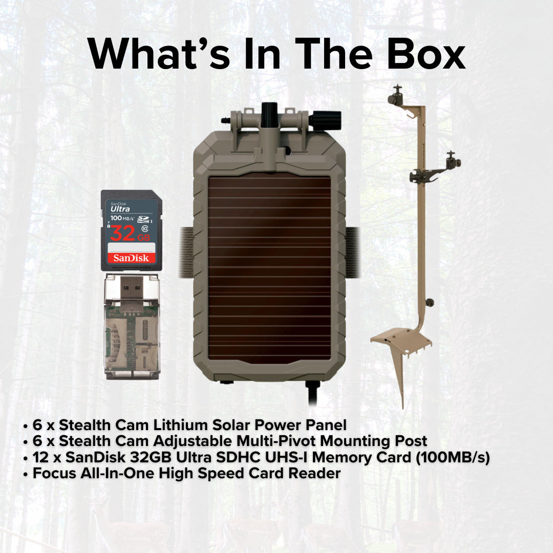 Stealth Cam Adjustable Multi-Pivot Mounting Post (6-Pack) with Solar Power Panel (6-Pack) Bundle