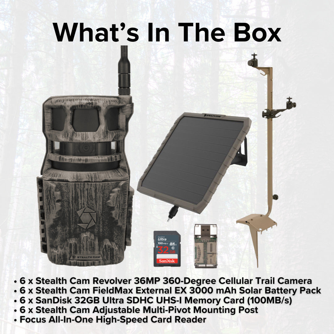 Stealth Cam Revolver 36MP Cellular Trail Camera (6-Pack) with Mounting Post (6-Pack) Bundle