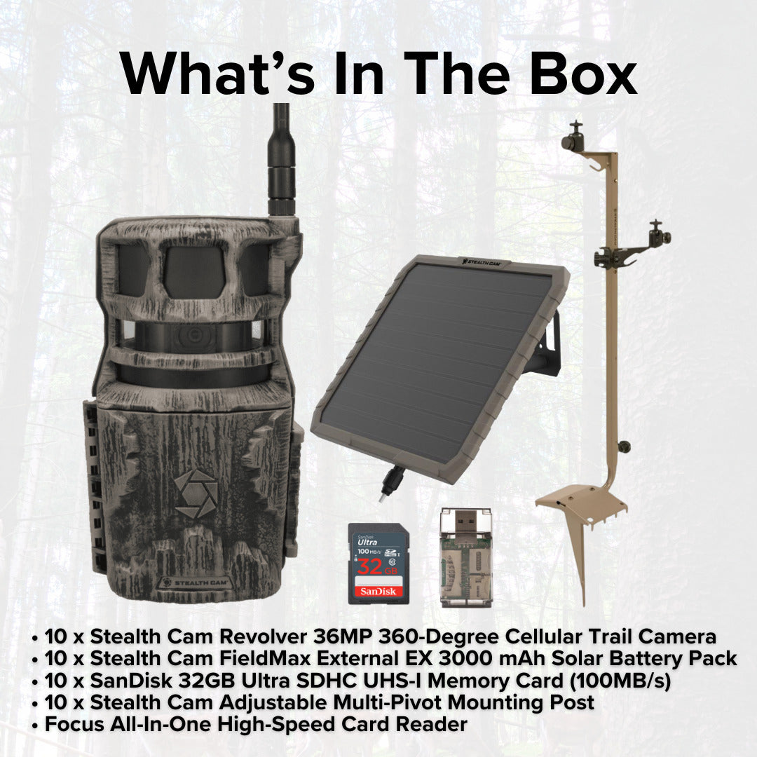 Stealth Cam Revolver 36MP Cellular Trail Camera (10-Pack) with Mounting Post (10-Pack) Bundle