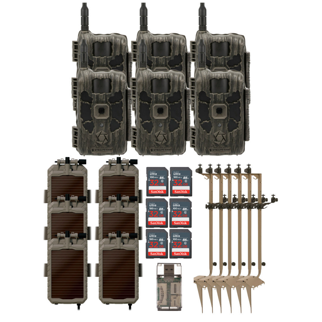 Stealth Cam 40MP Deceptor Max Cellular Trail Camera (6-Pack) with Solar Power Panel Bundle