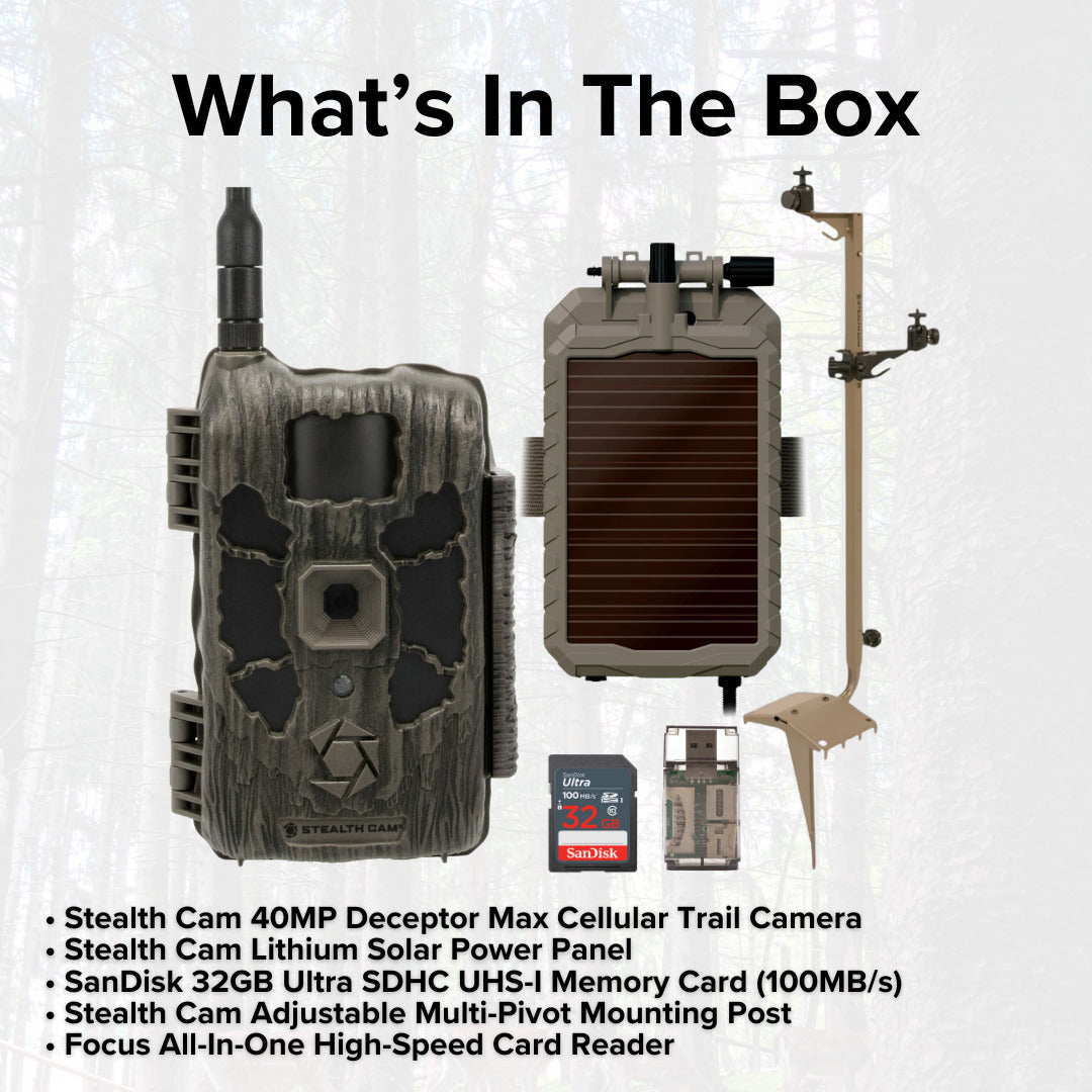 Stealth Cam 40MP Deceptor Max Cellular Trail Camera with Stealth Cam Solar Power Panel Bundle