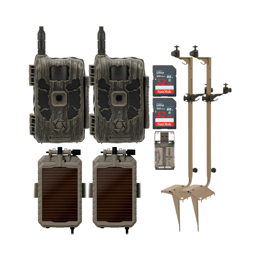 Stealth Cam 40MP Deceptor Max Cellular Trail Camera (2-Pack) with Solar Power Panel Bundle