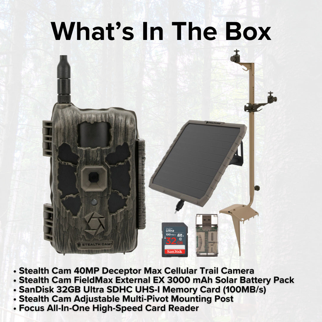 Stealth Cam 40MP Deceptor Max Cellular Trail Camera with Stealth Cam Solar Battery Pack Bundle
