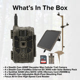 Stealth Cam 40MP Deceptor Max Cellular Trail Camera (4-Pack) with Solar Battery Pack Bundle