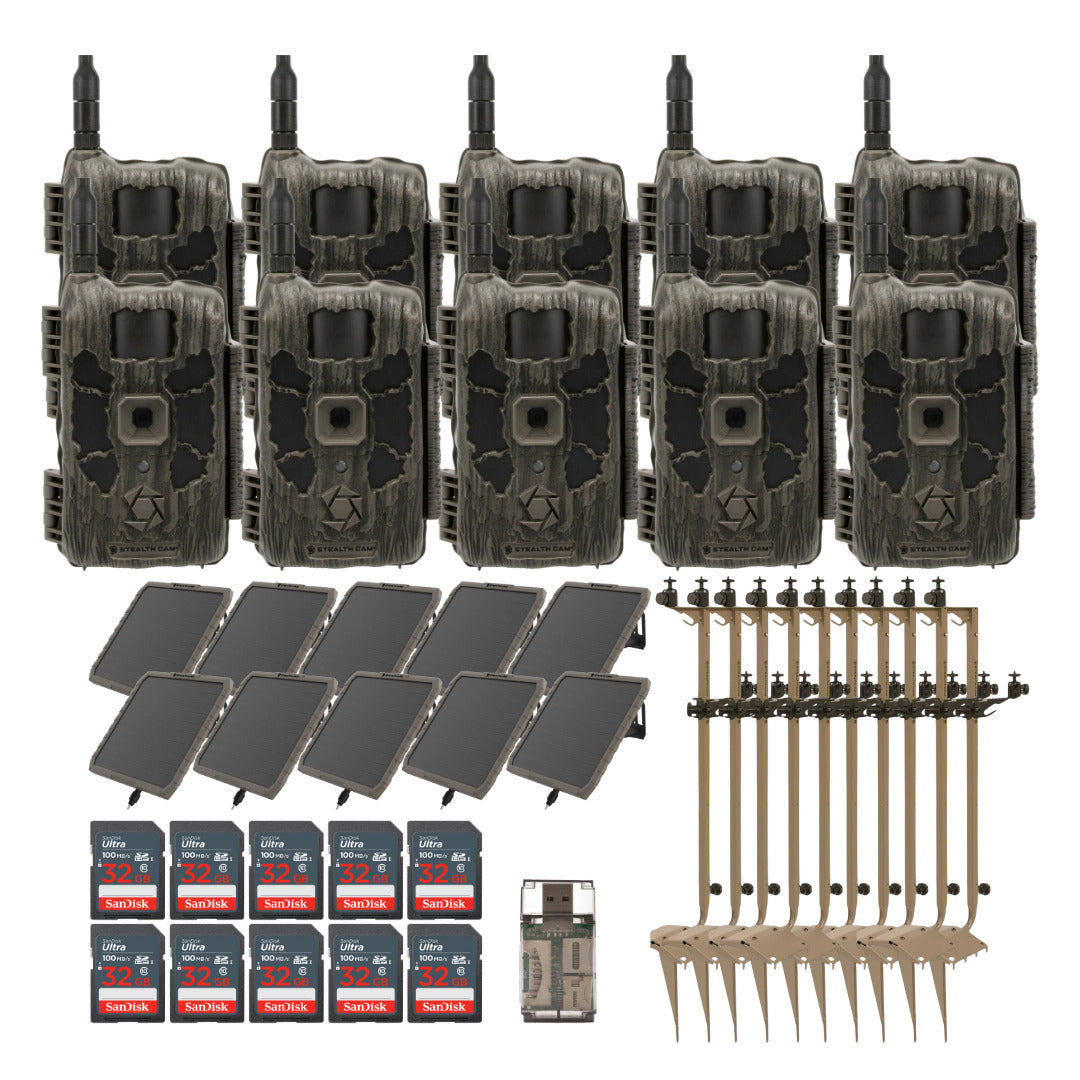 Stealth Cam 40MP Deceptor Max Cellular Trail Camera (10-Pack) with Solar Battery Pack Bundle