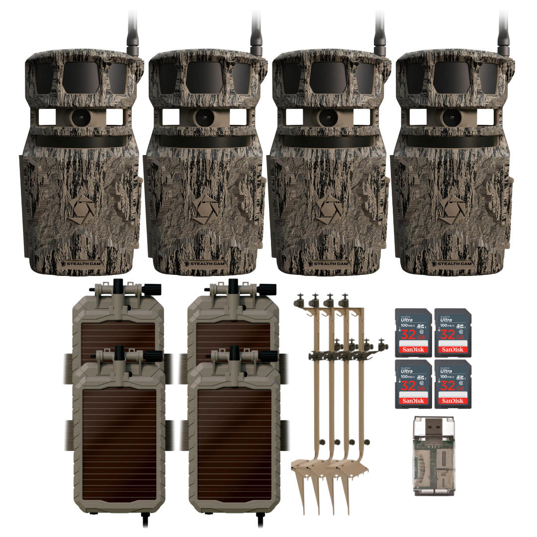 Stealth Cam Revolver 40MP Pro 360-Degree Cellular Trail Camera (4-Pack) with Card Reader Bundle
