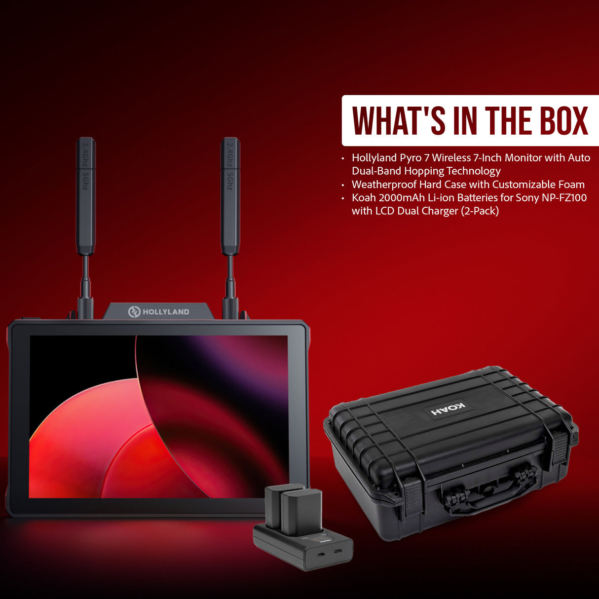 Hollyland Pyro 7 Wireless 7-Inch Monitor with Auto Dual-Band Hopping Technology Bundle