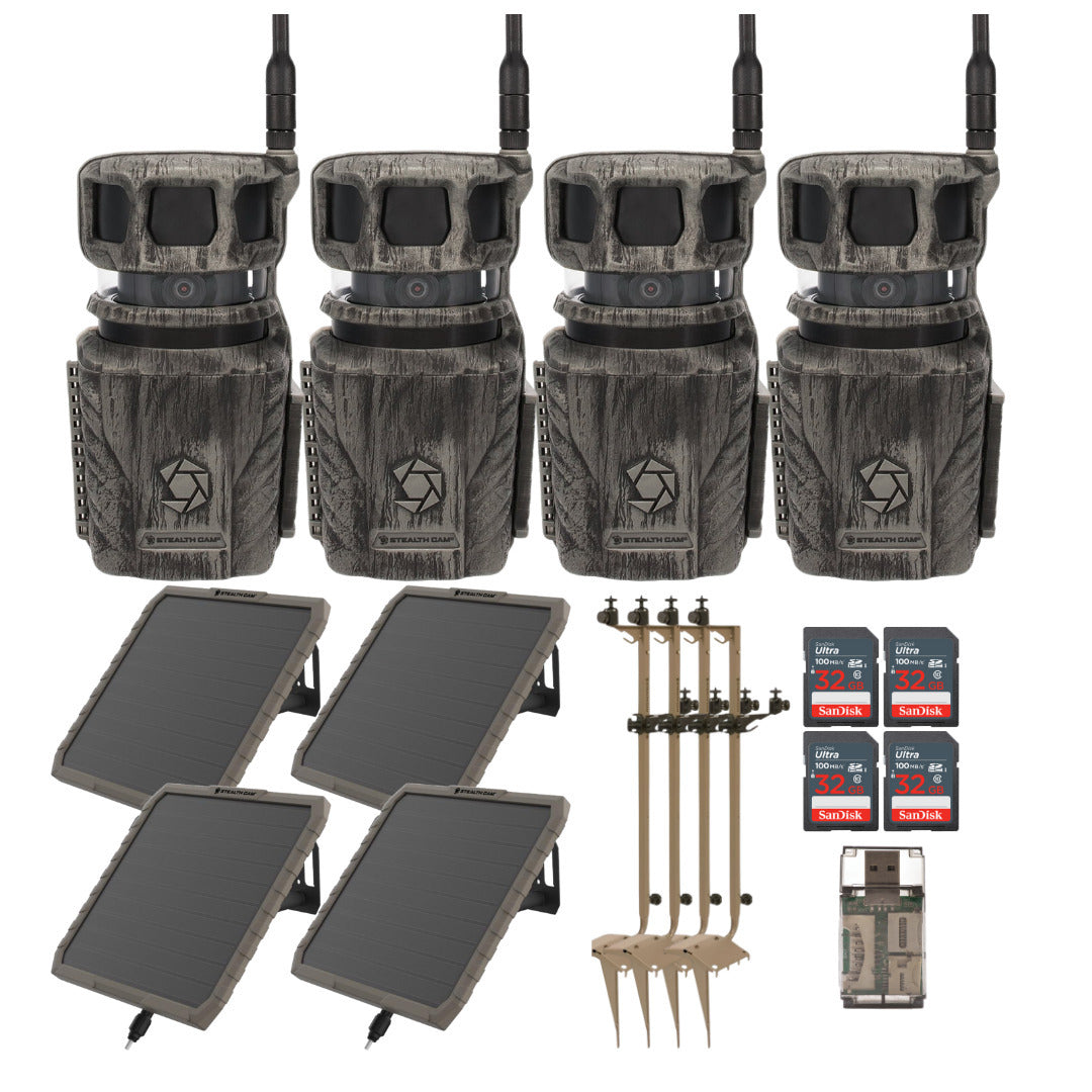 Stealth Cam Revolver 36MP Pro 360 Degree Cellular Trail Camera with Mounting Post (4-Pack) Bundle