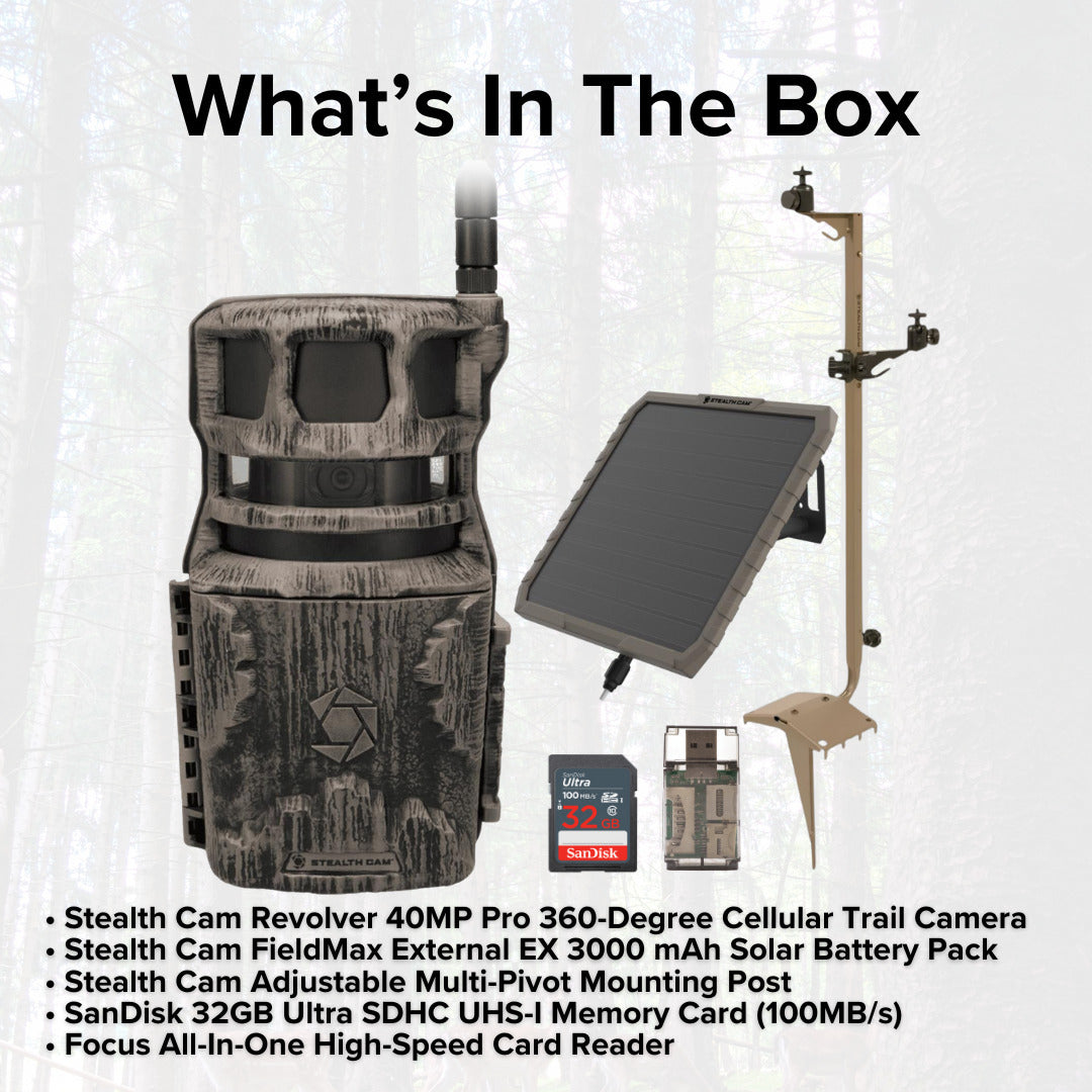 Stealth Cam Revolver 40MP Pro 360 Degree Cellular Trail Camera with Mounting Post Bundle