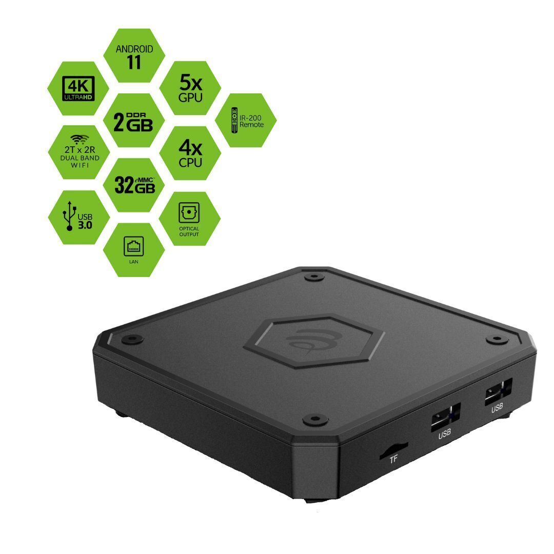 BuzzTV E5 Set Top TV Box with Android OS 11 Operating System and Type-C USB Power Supply (Black)