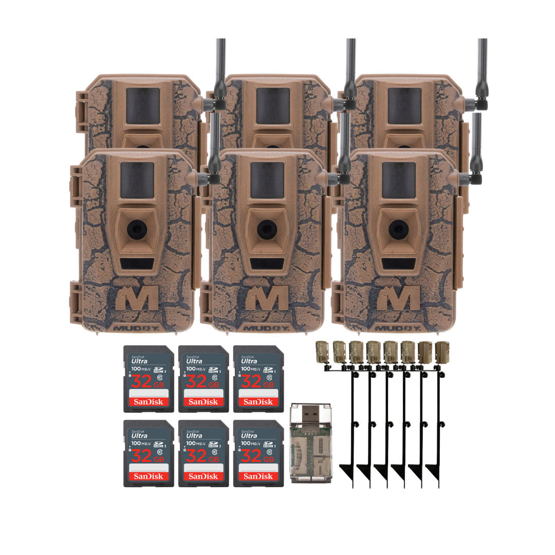 Muddy Mitigator Cellular 24MP Imaging Trail Camera (6-Pack) with SD Card Reader Bundle