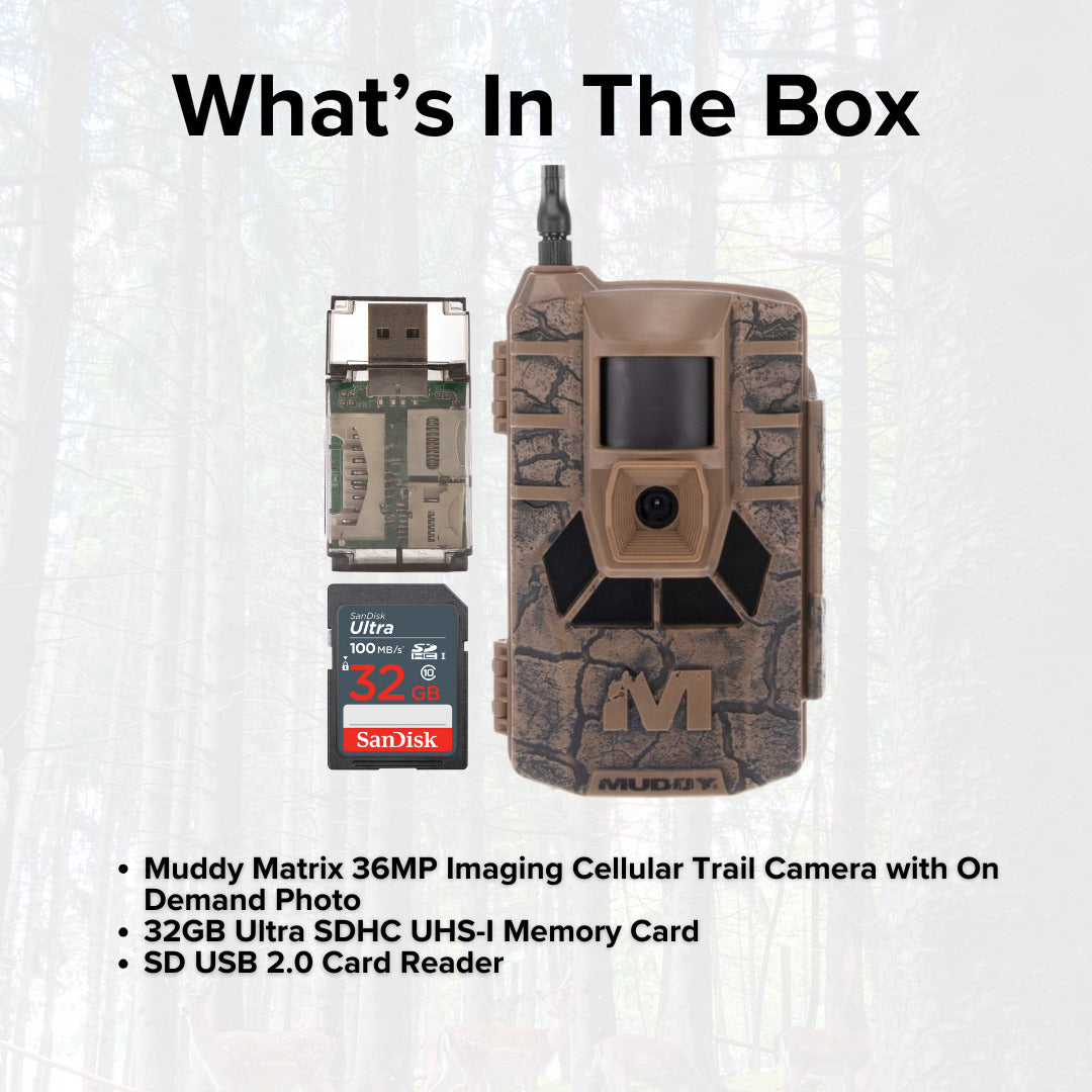 Muddy Matrix 36MP Imaging Cellular Trail Camera with On Demand Photo and Dual Network (Mud) Bundle