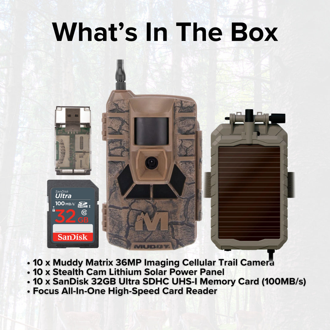 Muddy Matrix 36MP Imaging Cellular Trail Camera with On Demand Photo (Mud, 10-Pack) Bundle