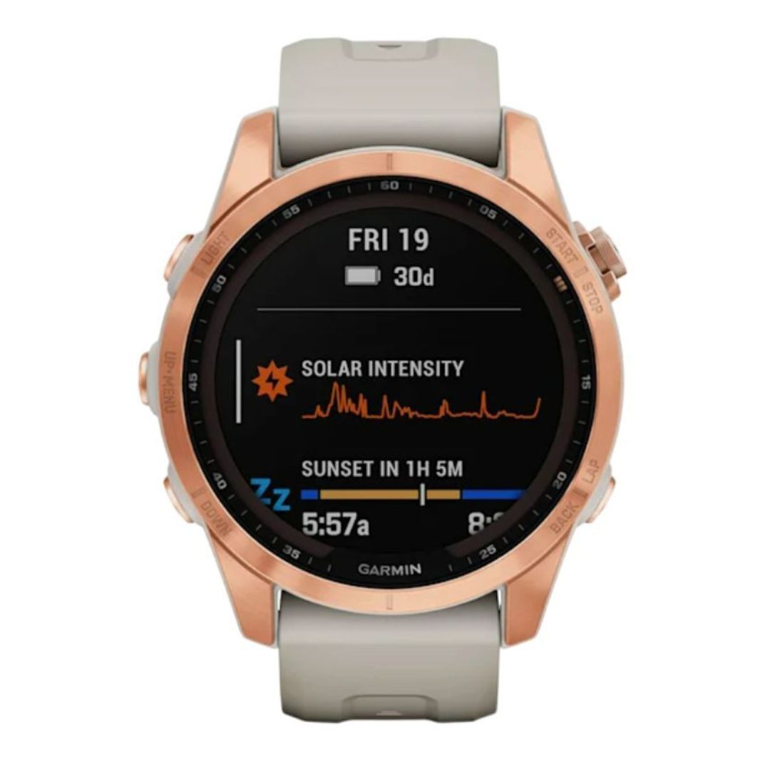 Garmin fenix 7S Solar, Rose Gold w/Light Sand Band