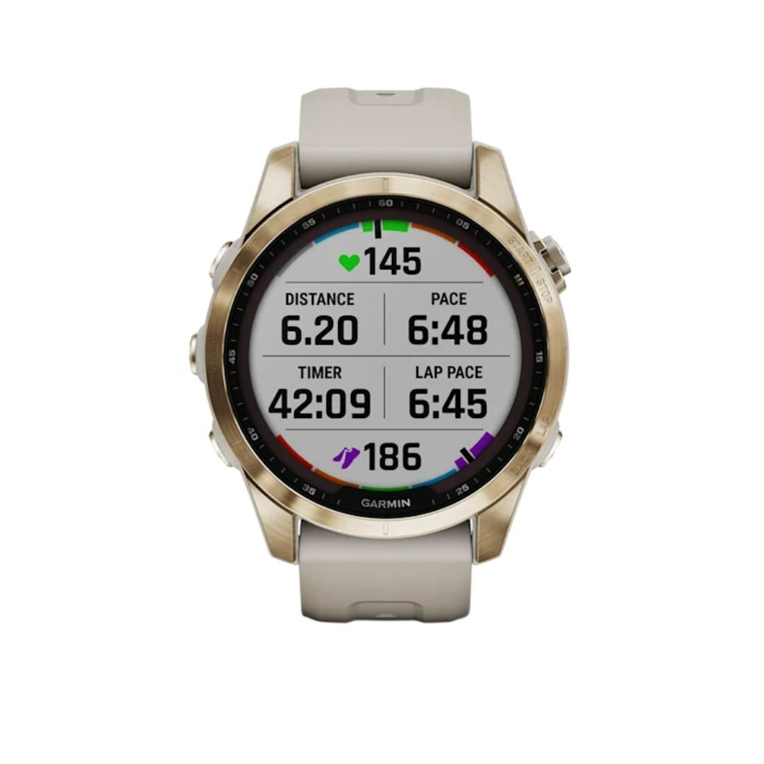 Garmin fenix 7S Sapphire Solar, Cream Gold Ti w/ Light Sand Band