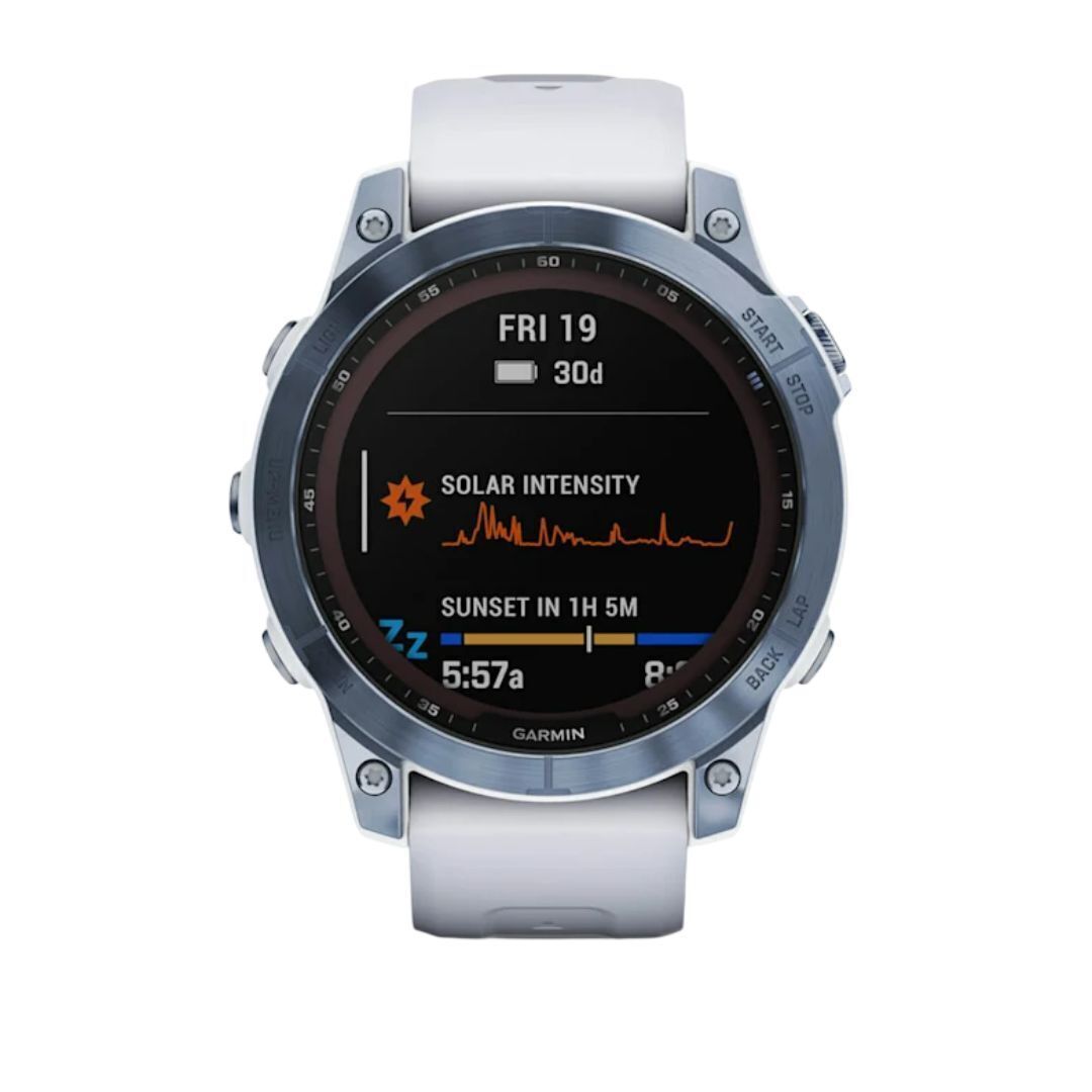 Garmin fenix 7 Sapphire Solar 47mm GPS Watch (Mineral Blue Titanium with Whitestone Band)