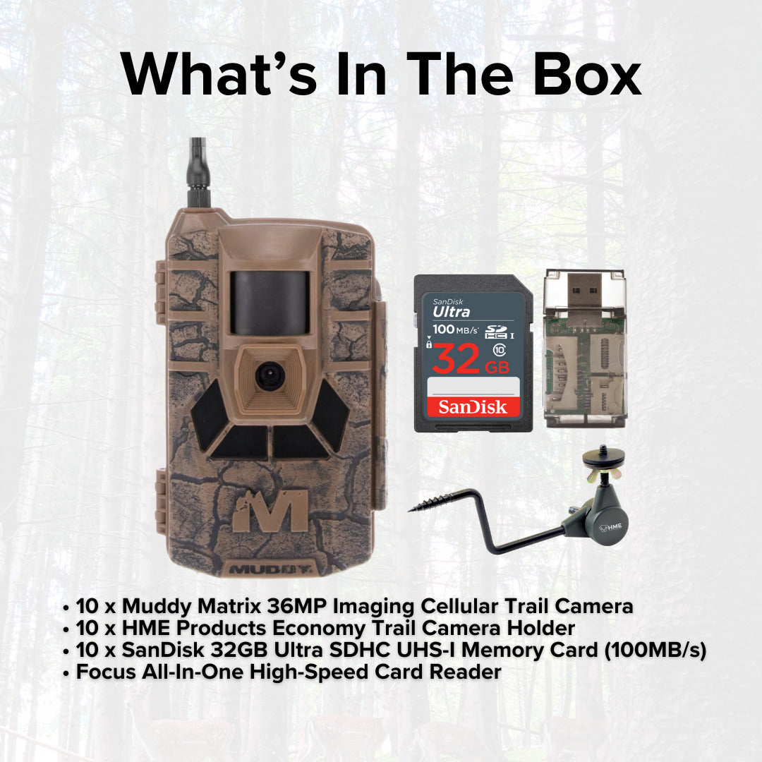 Muddy Matrix 36MP Imaging Cellular Trail Camera with On Demand Photo (Mud, 10-Pack) Bundle