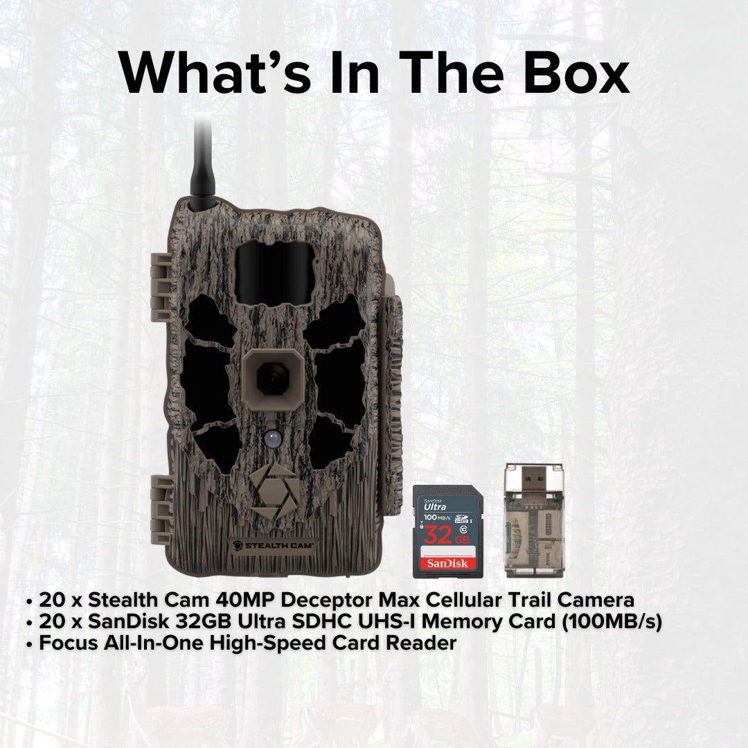 Stealth Cam 40MP Deceptor Max Cellular Trail Camera (2-Pack) x 10 with Memory Card (2-Pack) Bundle
