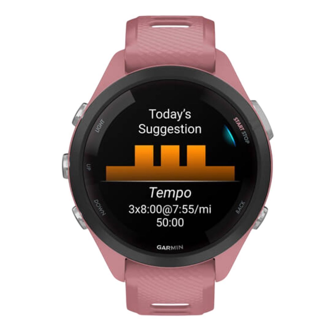 Garmin Forerunner 265S 42mm AMOLED GPS Running Smartwatch (Light Pink with Whitestone Band)