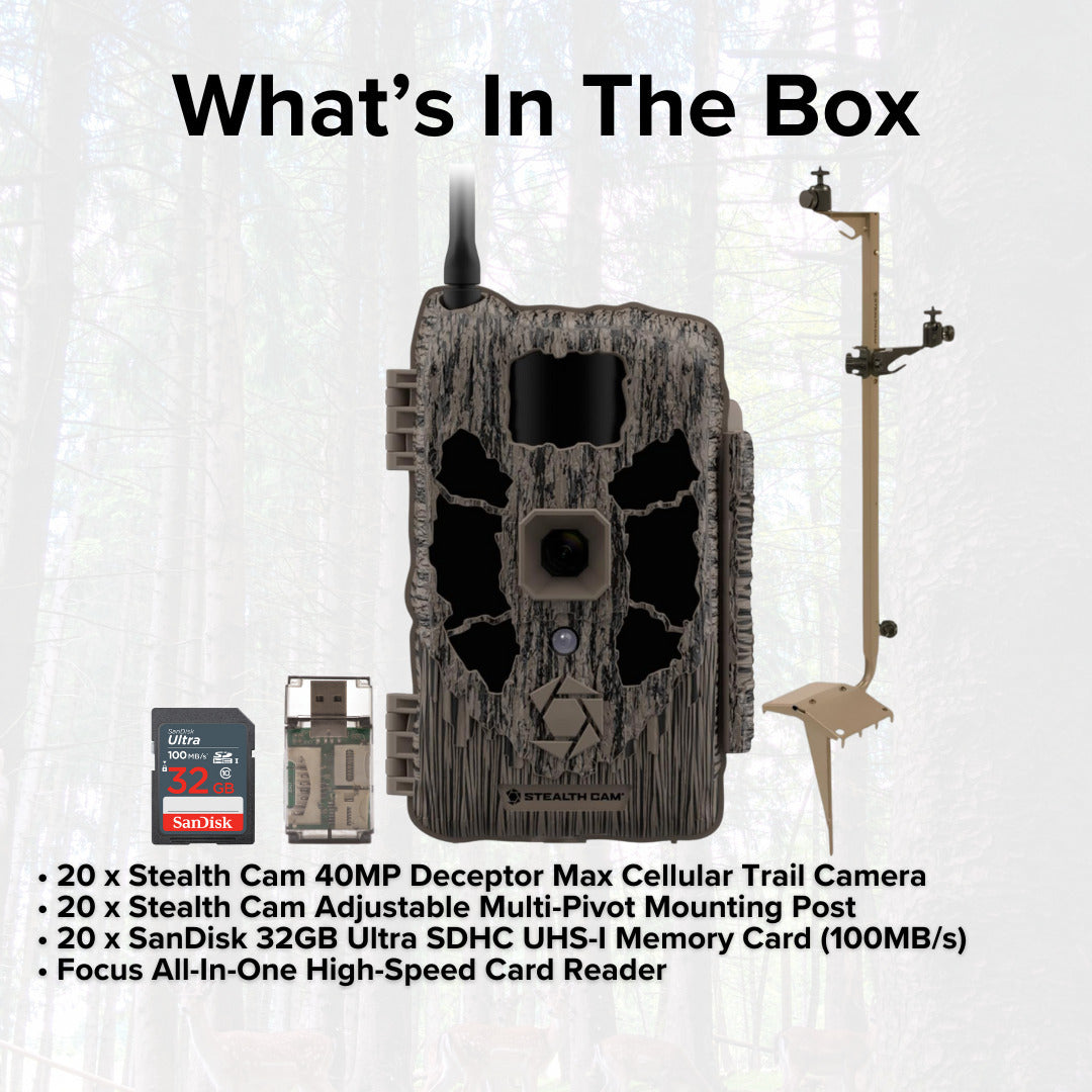 Stealth Cam 40MP Deceptor Max Cellular Trail Camera (2-Pack) x 10 with 20 x Mounting Post Bundle