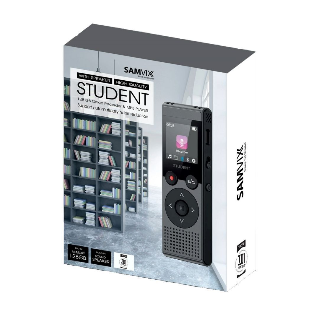 Samvix Student 128 Kosher Office Voice Recorder and MP3 Player with Speaker (128GB, Gray and Black)