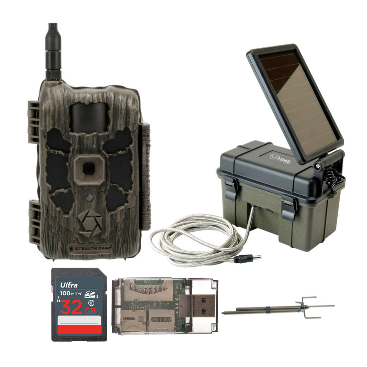 Stealth Cam 40MP Deceptor Max Cellular Trail Camera with Solar Pack and Camera Mount Stick Bundle