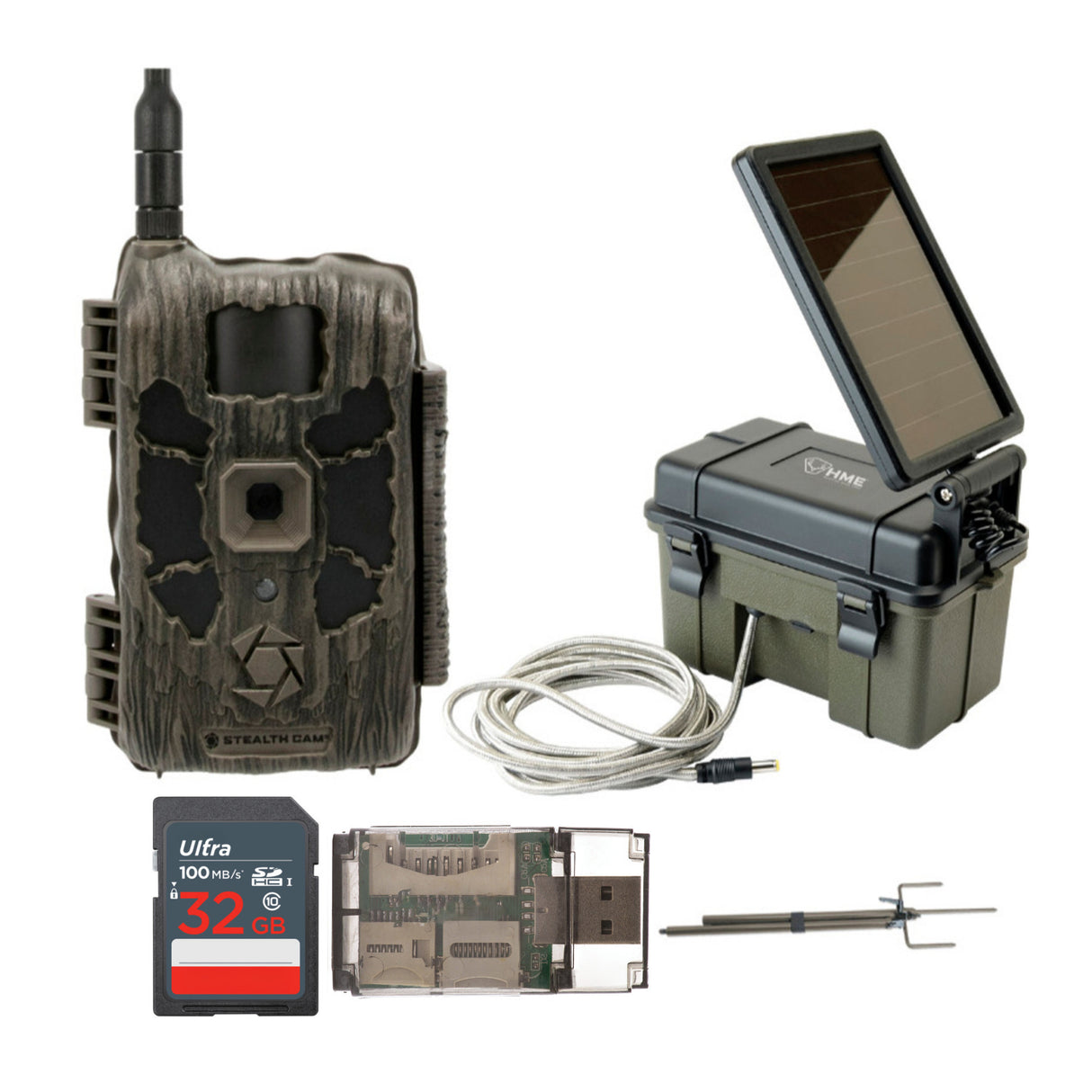 Stealth Cam 40MP Deceptor Max Cellular Trail Camera with Solar Pack and Camera Mount Stick Bundle