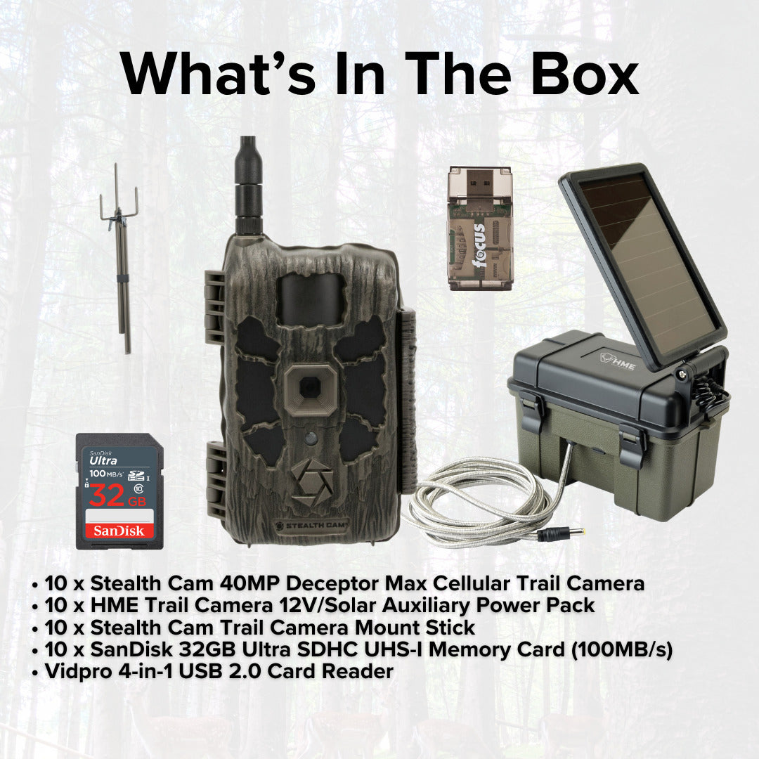 Stealth Cam 40MP Deceptor Max Cellular Trail Camera (10-Pack) with Solar Pack (10-Pack) Bundle