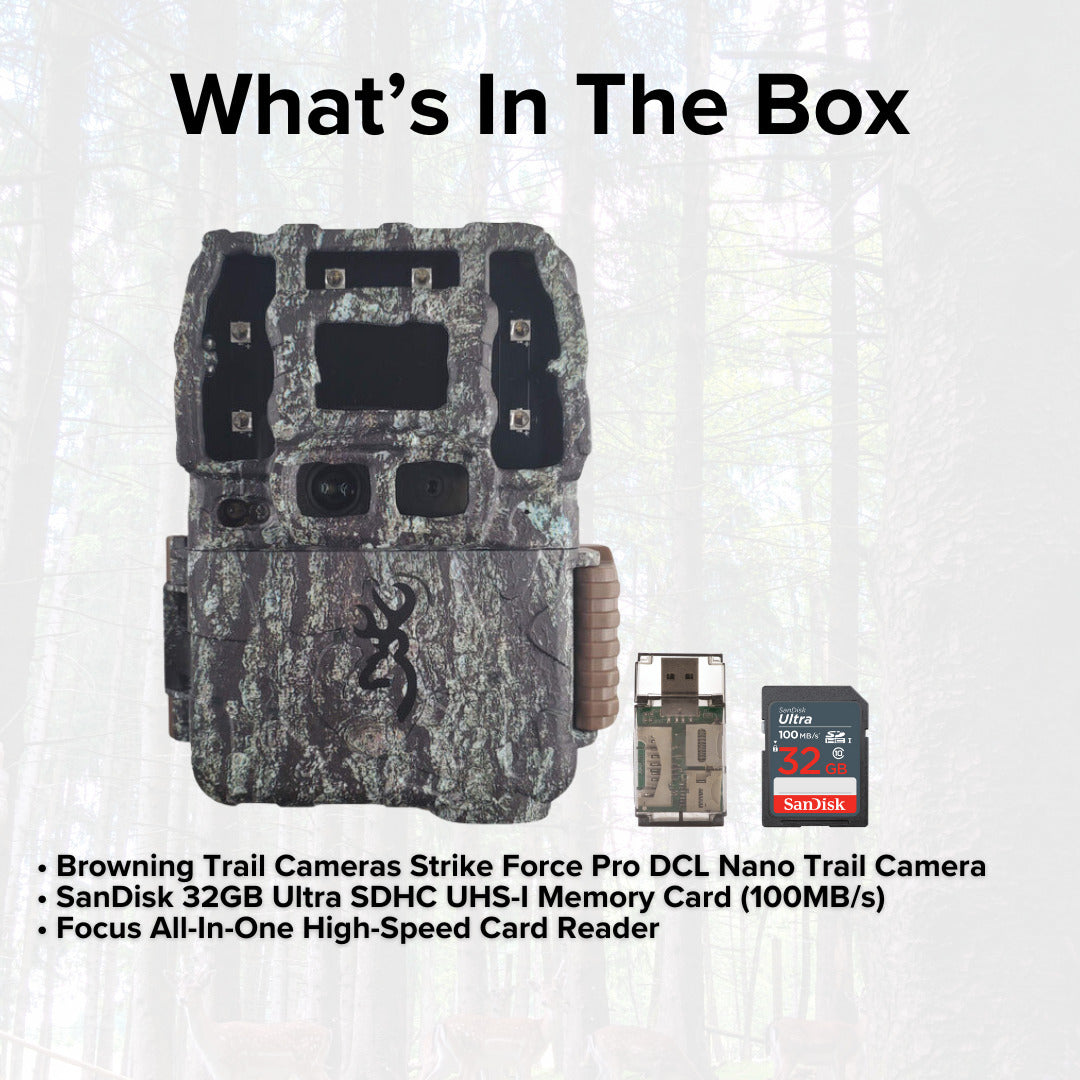 Browning Trail Cameras Strike Force Pro DCL Nano 26MP Trail Camera with Dual Camera Lens Bundle