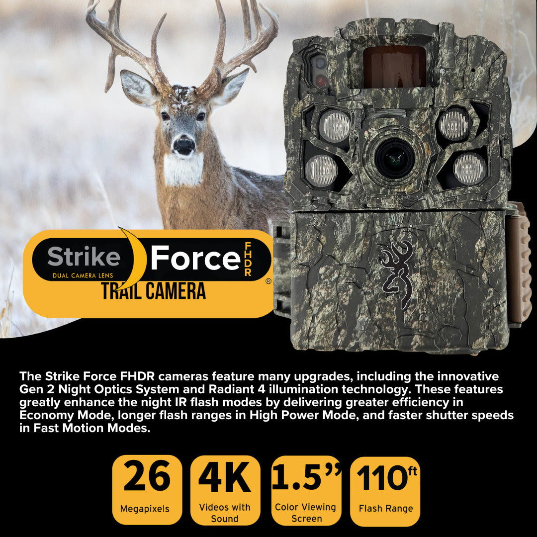 Browning Trail Cameras Strike Force FHDR (4-Pack) with 4 x 32GB Memory Card and Card Reader Bundle