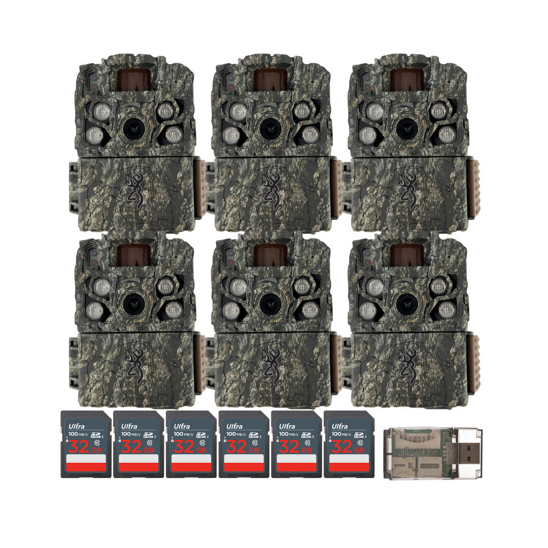 Browning Trail Cameras Strike Force FHDR (6-Pack) with 6 x 32GB Memory Card and Card Reader Bundle