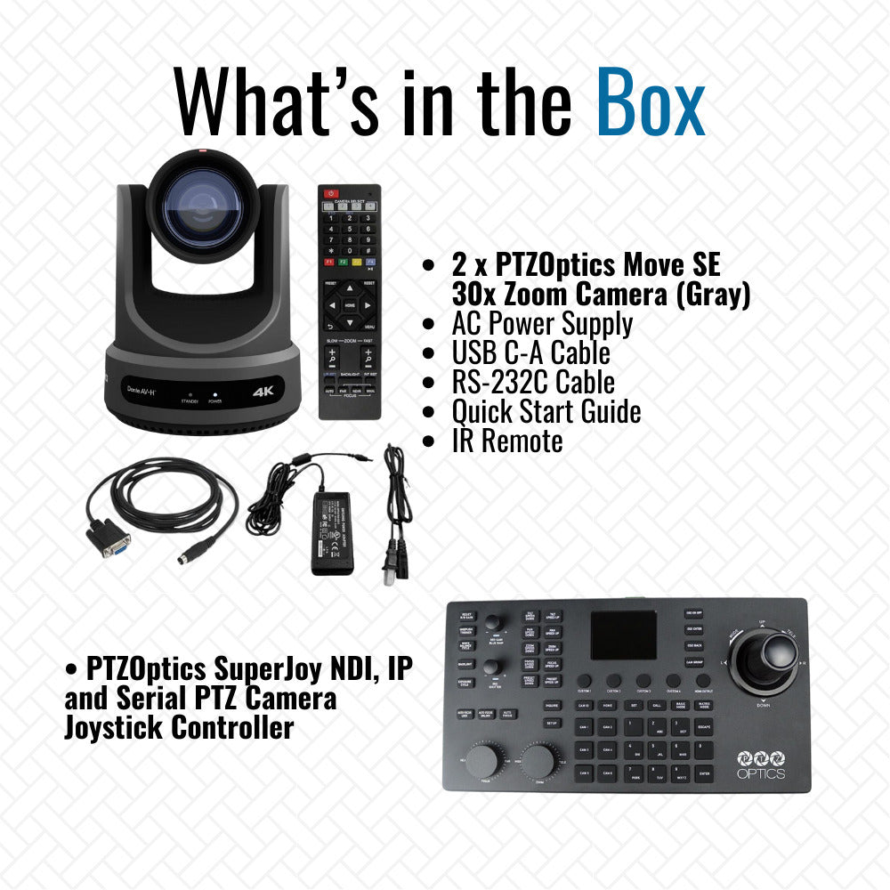 PTZOptics Move SE 30X PTZ Camera (Gray, 2-Pack) with SuperJoy Camera Joystick Controller Bundle