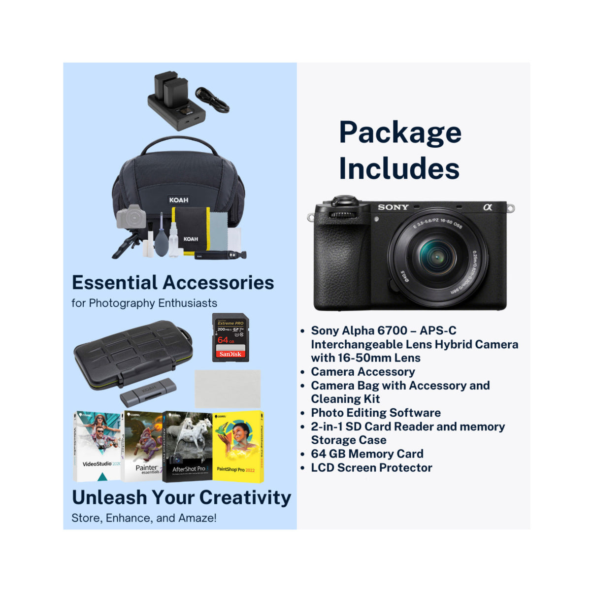 Sony Alpha 6700 APS-C Mirrorless Camera with 16-50mm Lens Essentials Kit (Open Box)