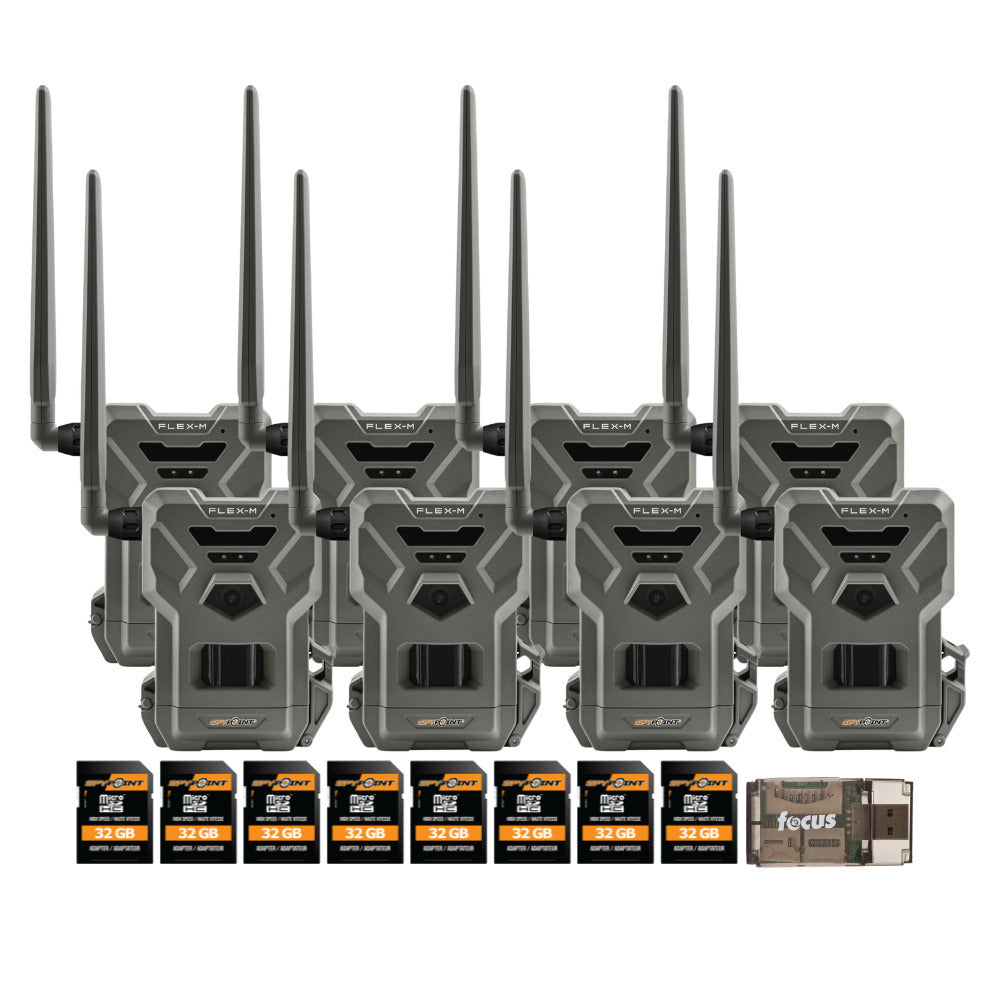 Spypoint Flex M Twin Pack 28MP Cellular Trail Cameras (4-Pack) with 8 x 32GB Memory Card Bundle