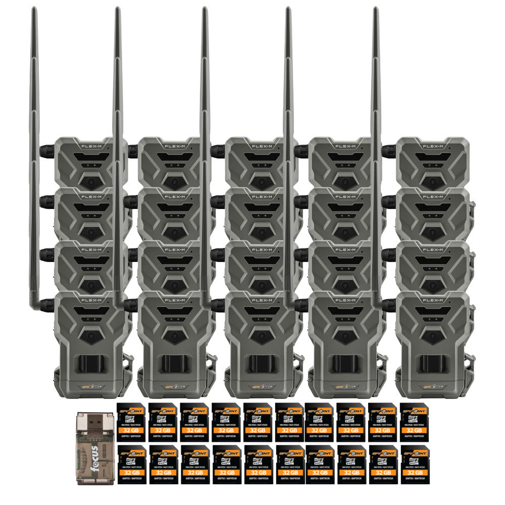 Spypoint Flex M Twin Pack 28MP Cellular Trail Cameras (10-Pack) with 20 x 32GB Memory Card Bundle