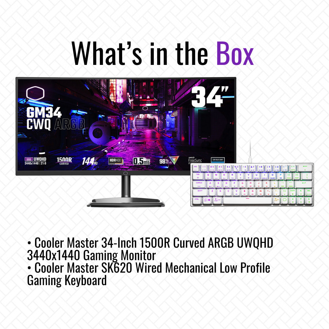 Cooler Master 34-Inch 1500R Curved ARGB UWQHD 3440x1440 Gaming Monitor with Wide Color Gamut Bundle
