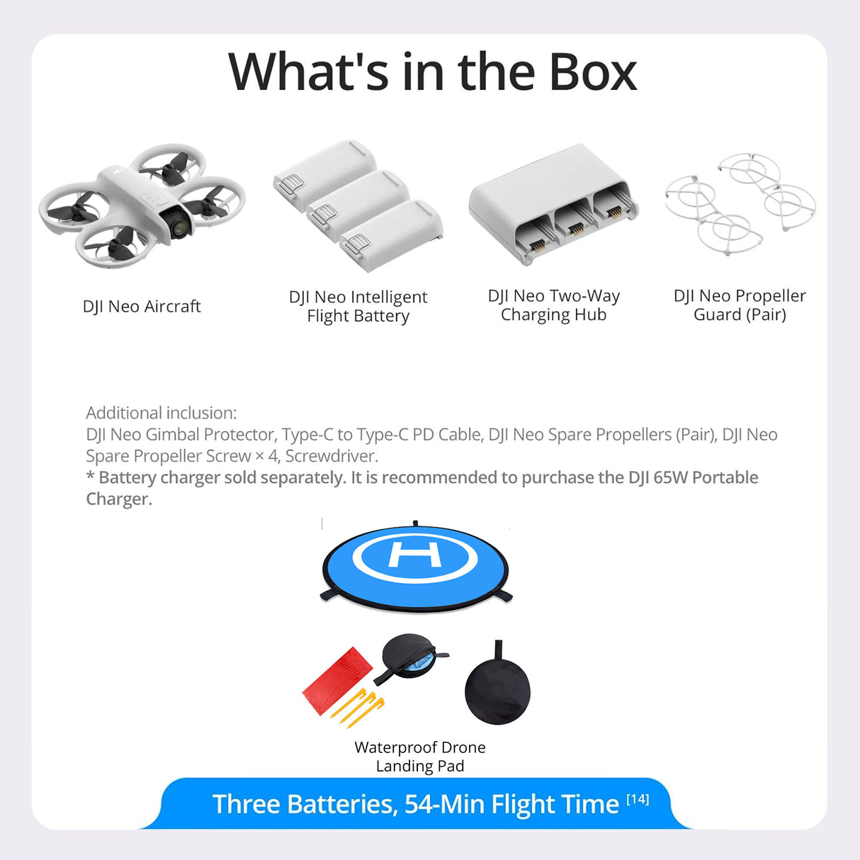DJI Neo Three-Battery Combo with Six Intelligent Shooting Modes with 30" Drone Landing Pad